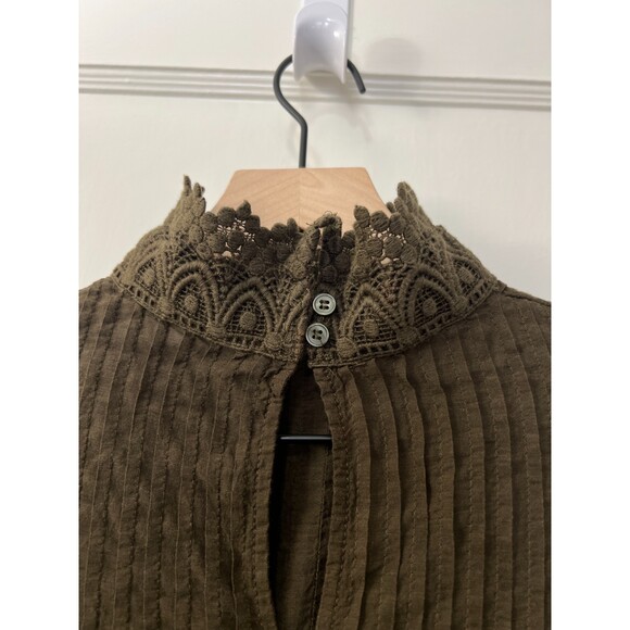 H&M L.O.G.G. Women's Green Long Sleeve Blouse with Lace Details Size 4 - Picture 3 of 9